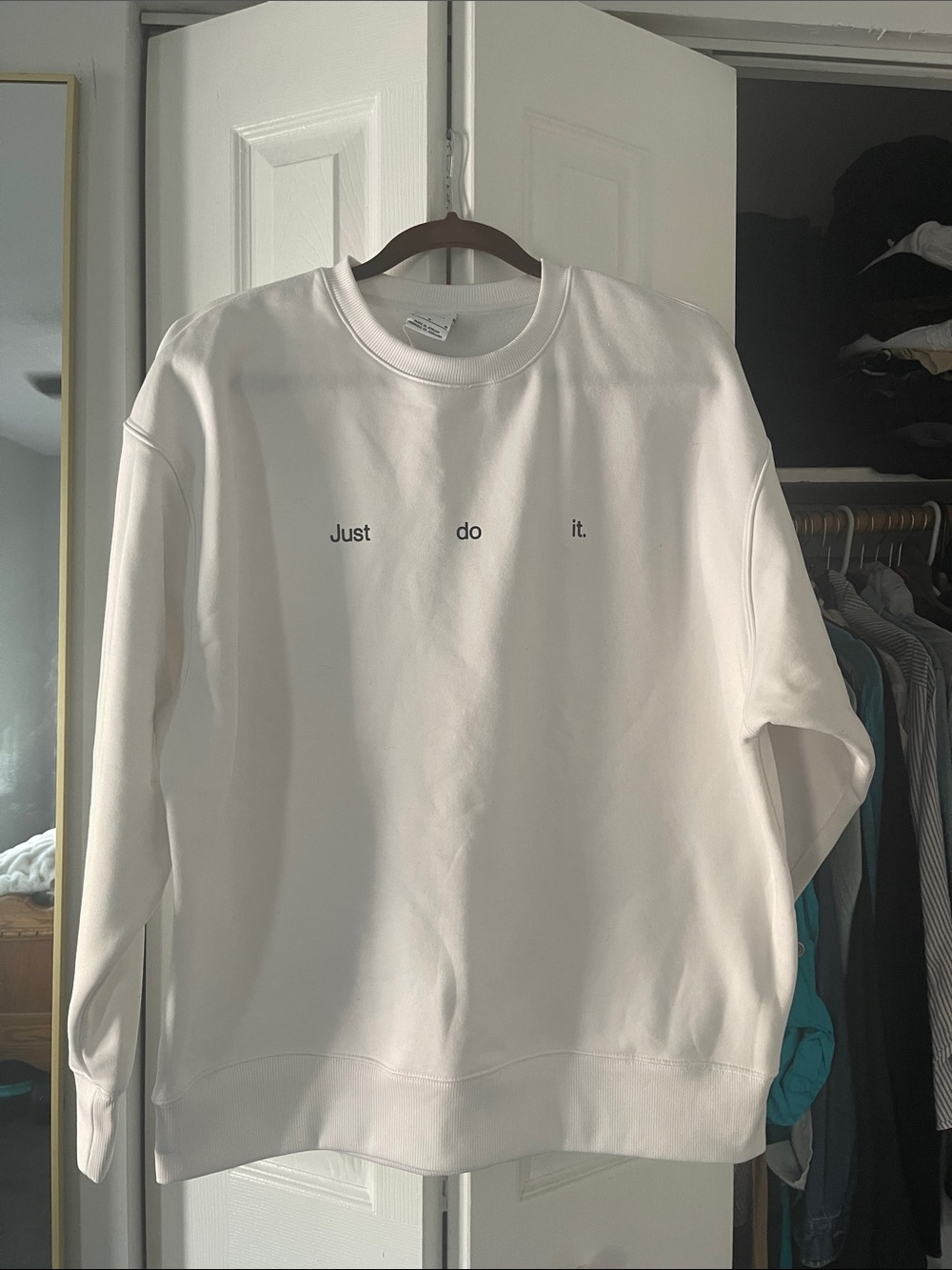 Buttery Soft Nike White Crewneck Sweatshirt with Minimal Text
